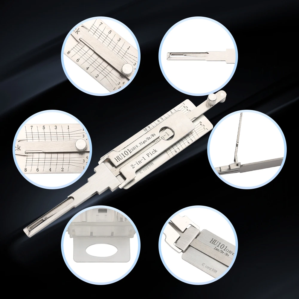 HU101 LISHI 2-in-1 Lock Tool - Multipurpose Kit for Key Duplication & Lock Servicing, Professional Locksmith Supplies