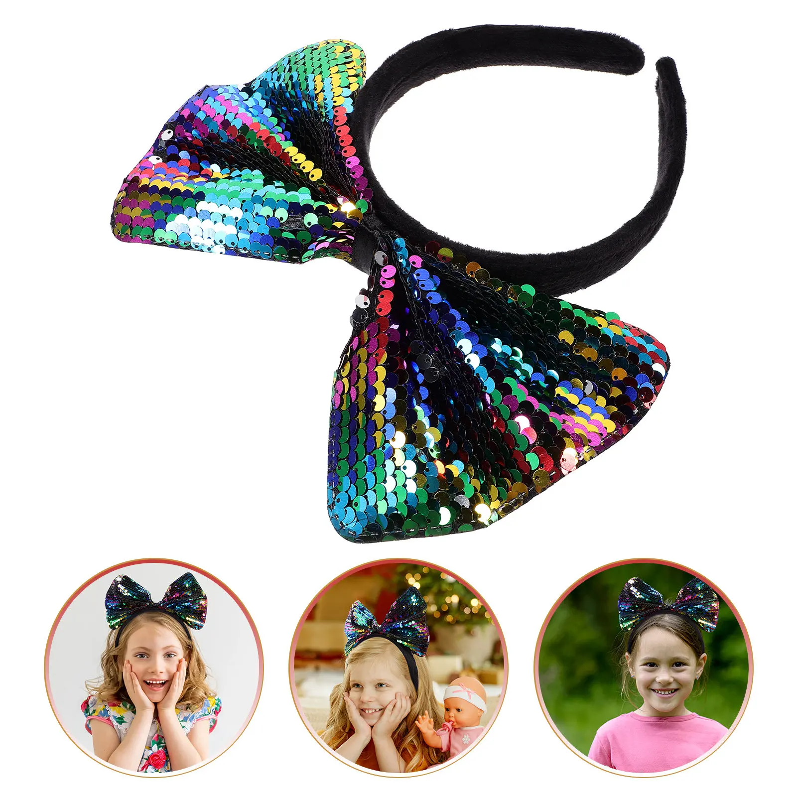 

Sequin Large Bow Headband Bright Glitter Decorative Hair Accessories Party Headband for Women Big Bow Cute Hairband