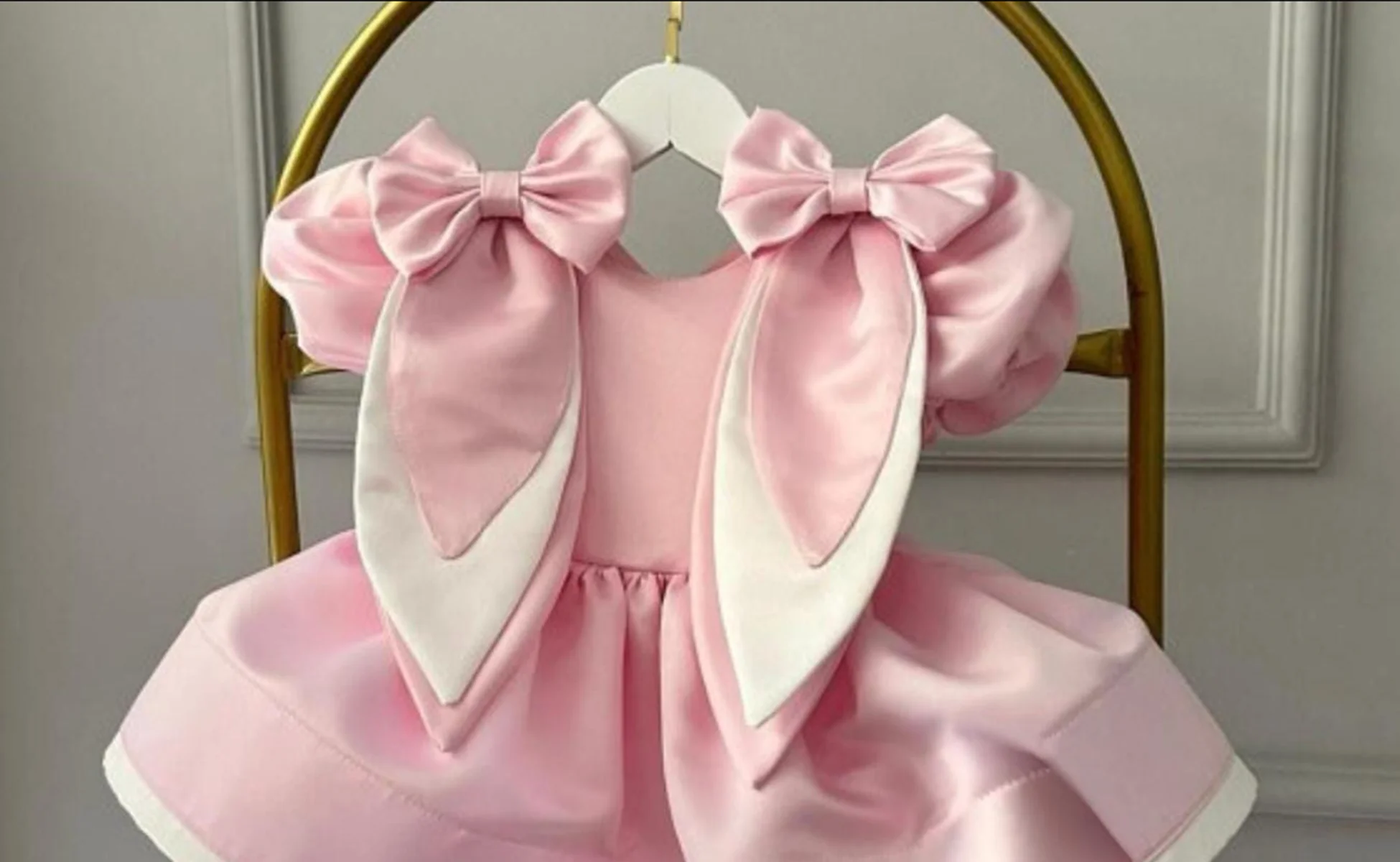 Summer Girl Sweet Rabbit Ear Bow Pink Puffy Dress For Casual Party Birthday Wedding Photography B674