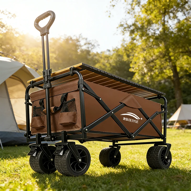 Sports Equipment Trolley - Wytrzymały składany wózek kempingowy z drewnianym