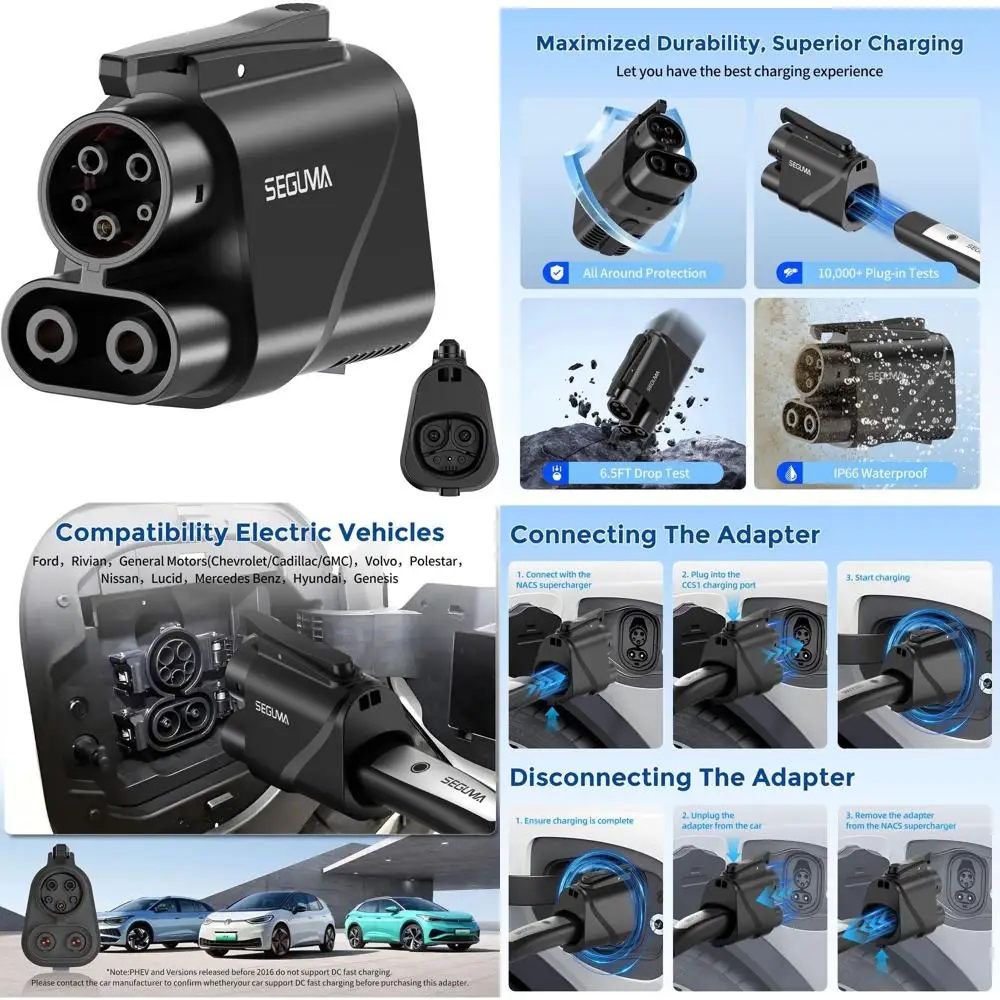 

Адаптер для зарядки NACS к CCS1, адаптер для быстрого зарядного устройства постоянного тока 500 А/1000 В, 250 кВт, совместимый со станциями для суперзарядных устройств Tesla, электрический