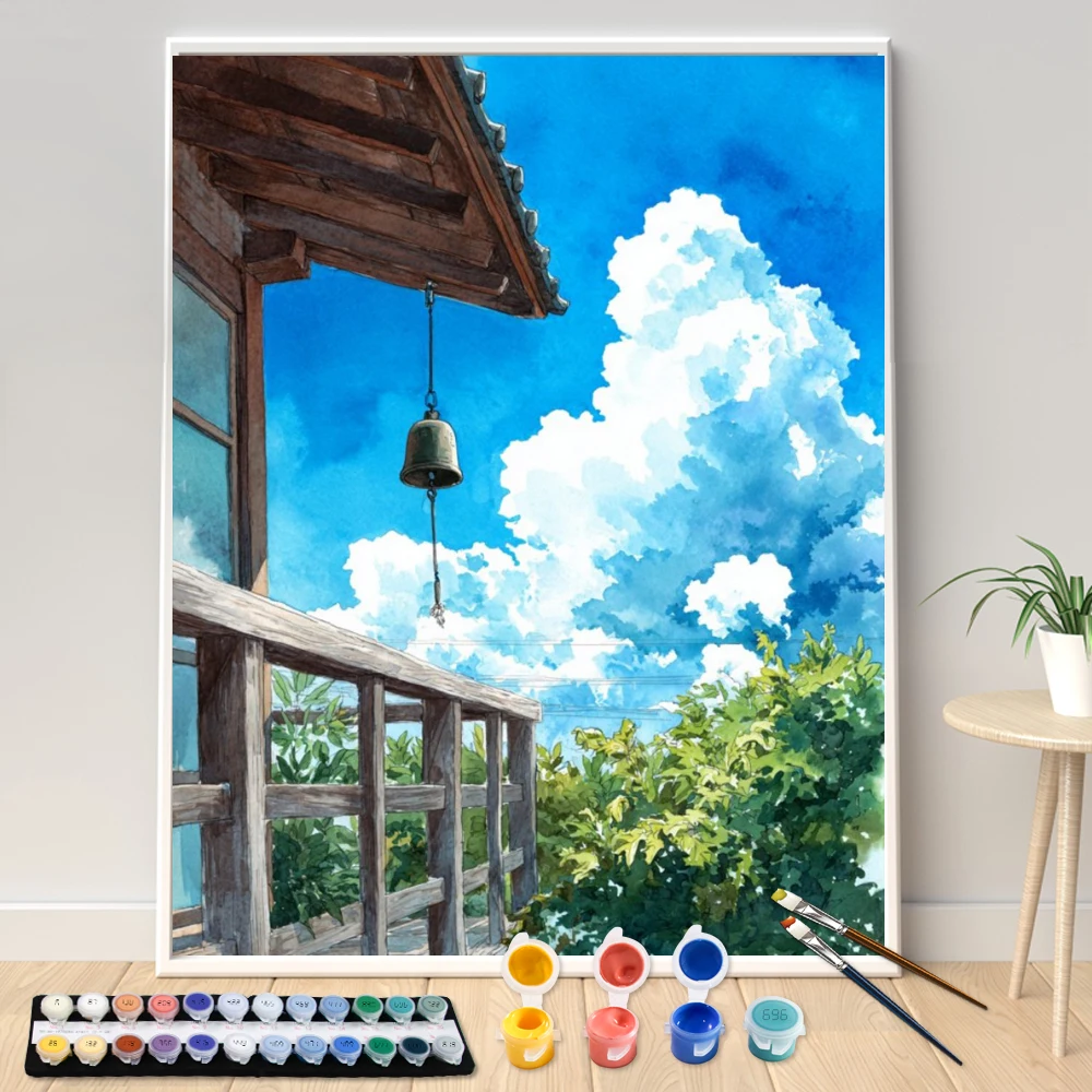 

Painting By Numbers 40x50cm Kits Copper bells on the eaves Picture By Numbers For Home Decors Handpainted Diy Gift