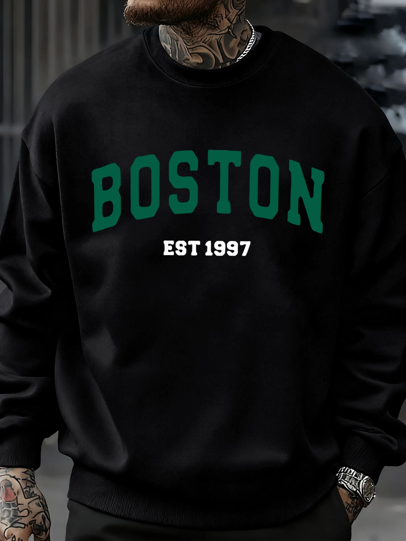 Boston Letter, schlichte Muster, Herren-Sweatshirt, modische, warme Pullover, lässige, übergroße, bequeme Streetwear, Herbst-Fleece-Kleidung. – Detail 14
