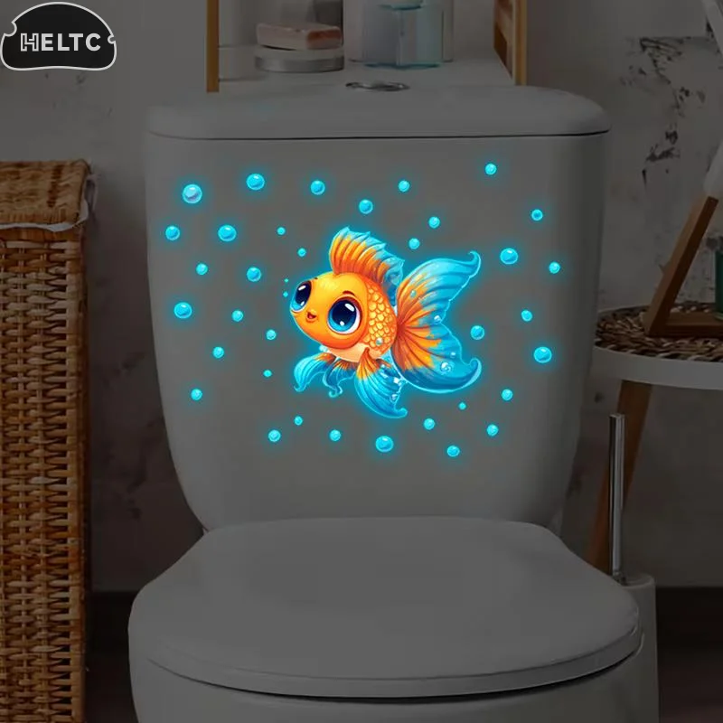 Glow-in-the-Dark Goldfish Bubble Toilet Sticker Creative Self-Adhesive Removable Bathroom Decoration Wall Windows Car Stickers