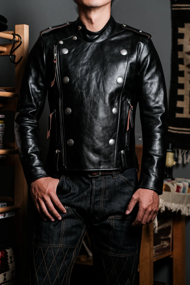 YR!Best.Top Brand Japanese real leather jacket.Classic Moto Rider