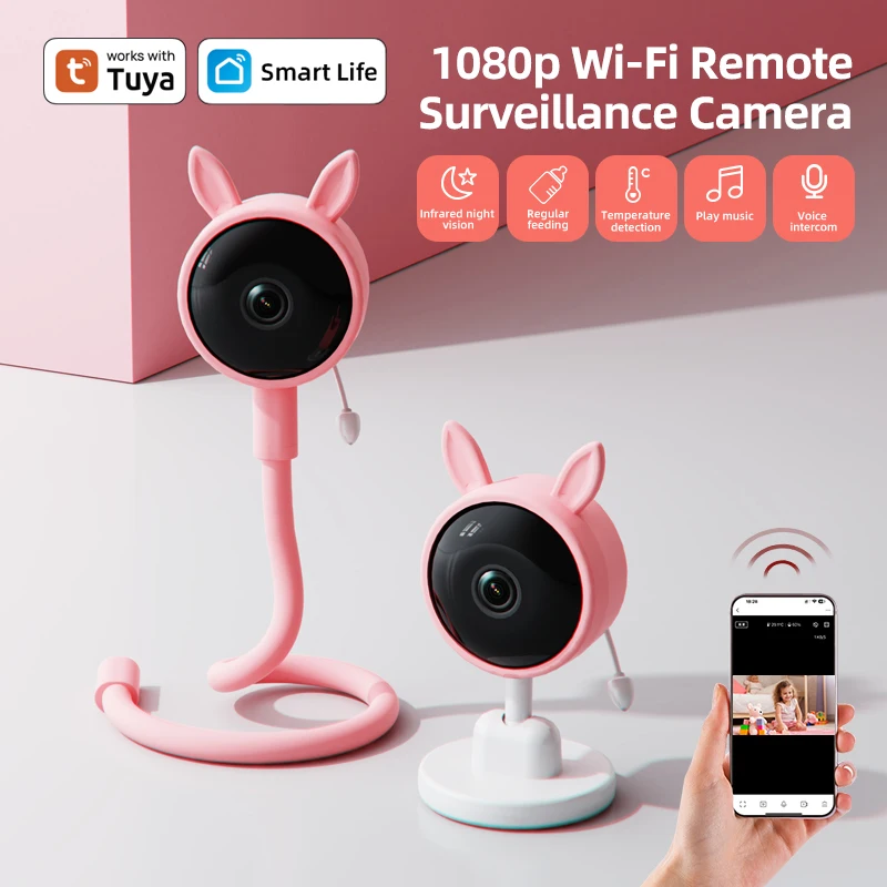 DANMINI Baby Monitor 1080P WIFI Tuya Smart Video Surveillance IP Camera Temperature 2Way Intercom Cry To Wake Up Phone Camera