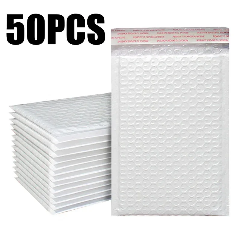 500 Stück Poly-Luftpolsterumschläge, gepolsterte Umschläge, selbstklebende, mit Luftpolsterfolie gefütterte, wasserdichte Kissen-Versandumschläge, weiß