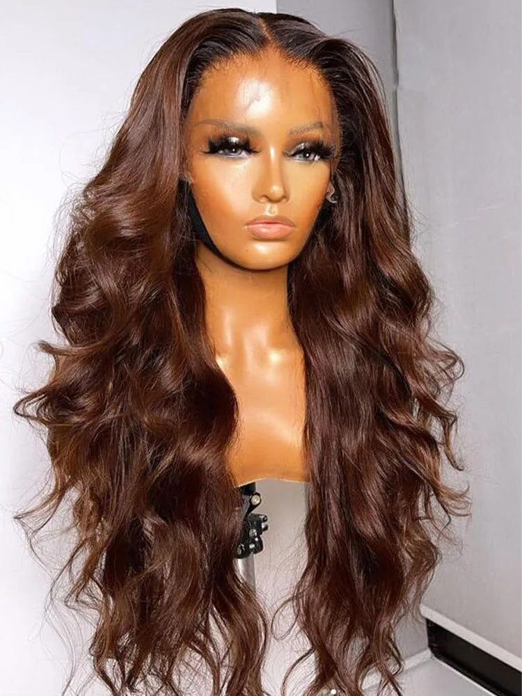 13x4 TB Chestnut Brown Body Wave Lace Frontal Human Hair Wig Chocolate Brown HD Lace Frontal Wig 4x4 Lace Closure Brazilian Remy