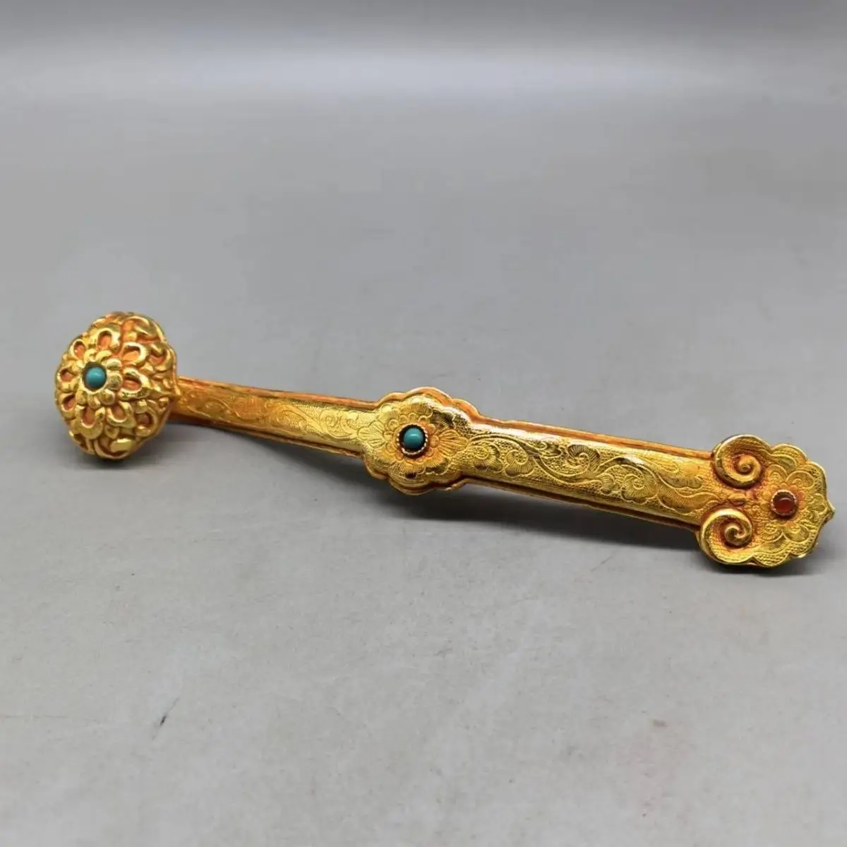 Gilt magic ware Ruyi pure copper alloy antique ornament handle gift living room ornament handicraft opening pendant