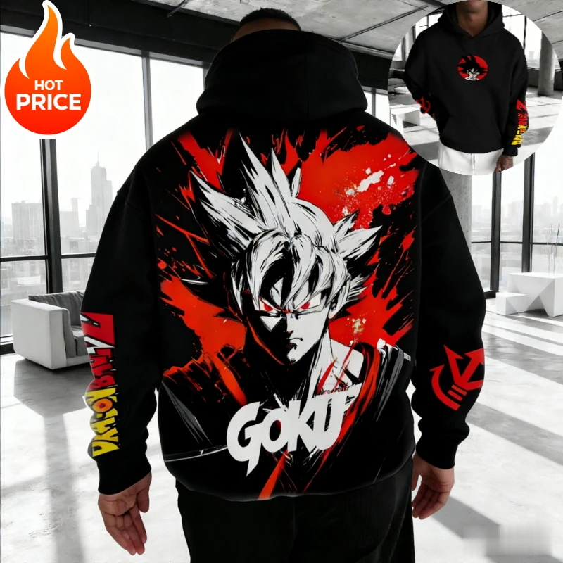 Bestseller Dragon Ball Goku Roter Tinten-Splash Hoodie Herren Übergroßer Lässiger Kapuzenpullover Anime-Print Locker Sitzender Unisex Mode-Oberteil