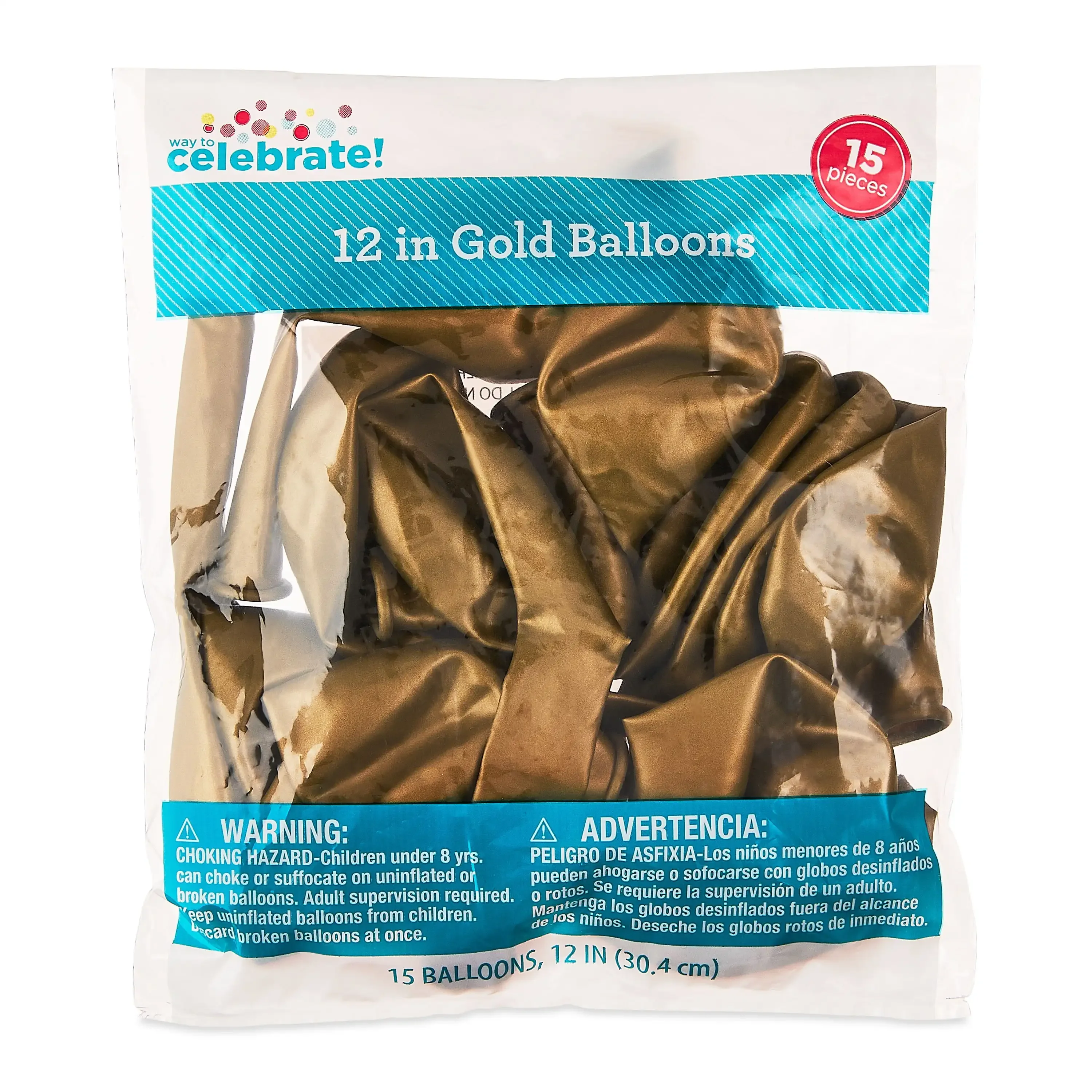 12" Gold Balloons, 15 Count