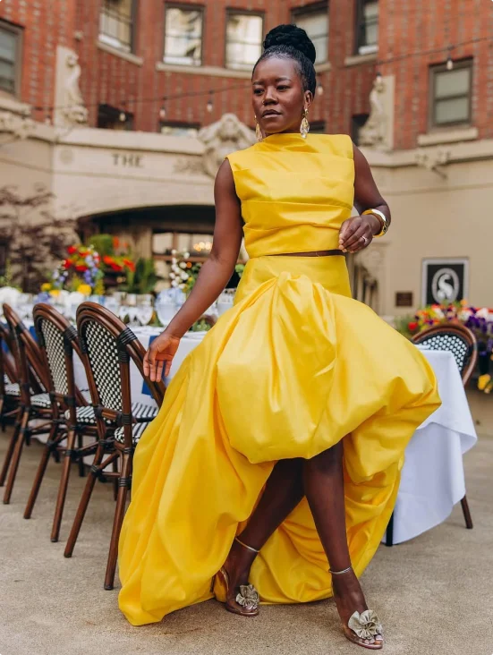 Żółta satynowa sukienka dwuczęściowa, asymetryczna, bez rękawów, suknia wieczorowa, afrykańska sukienka na formalne przyjęcie dla dziewcząt.