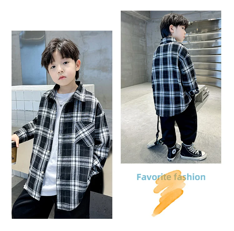 Neues Frühlings-Baumwoll-Langarmhemd für Jungen, Modische High-Street-Oberbekleidung, Oberteile für Teenager, Kariertes Streifenhemd, Alter 5-14 Jahre – Detail 32