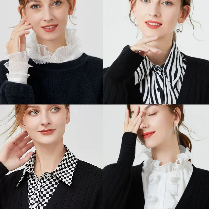 

2023 New Fake Collars For Women Checker Lapel Detachable Collar Shirt Lace Stand False Collar Woman Removable Tie Nep Kraagie