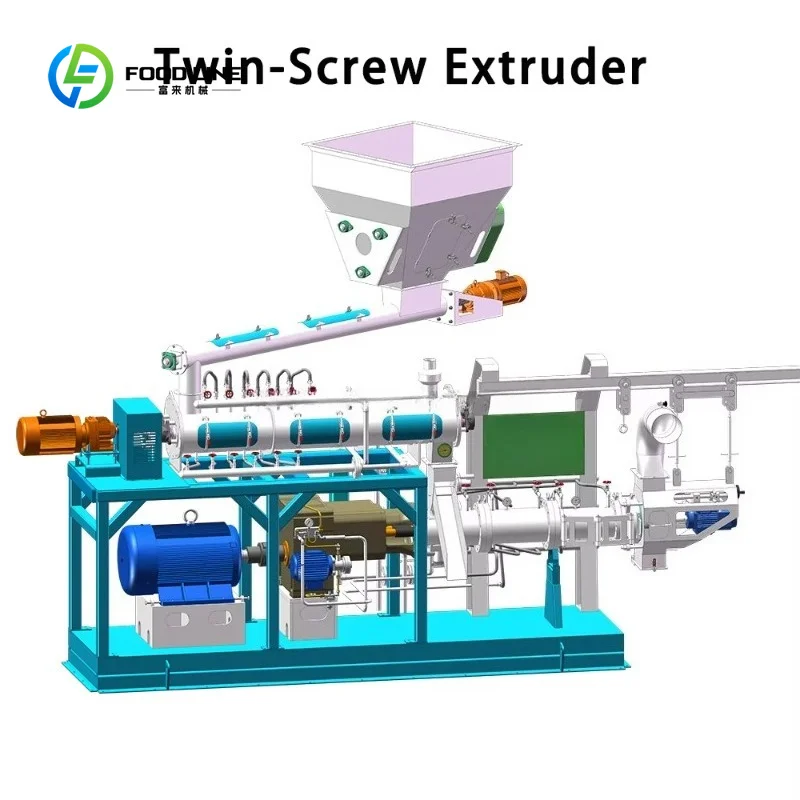Customized Big Capacity Twin Double Screw Extruder Fish Feed Processing Mill Flat Die Floating Machine 0.6-20mm Pellet Diameter
