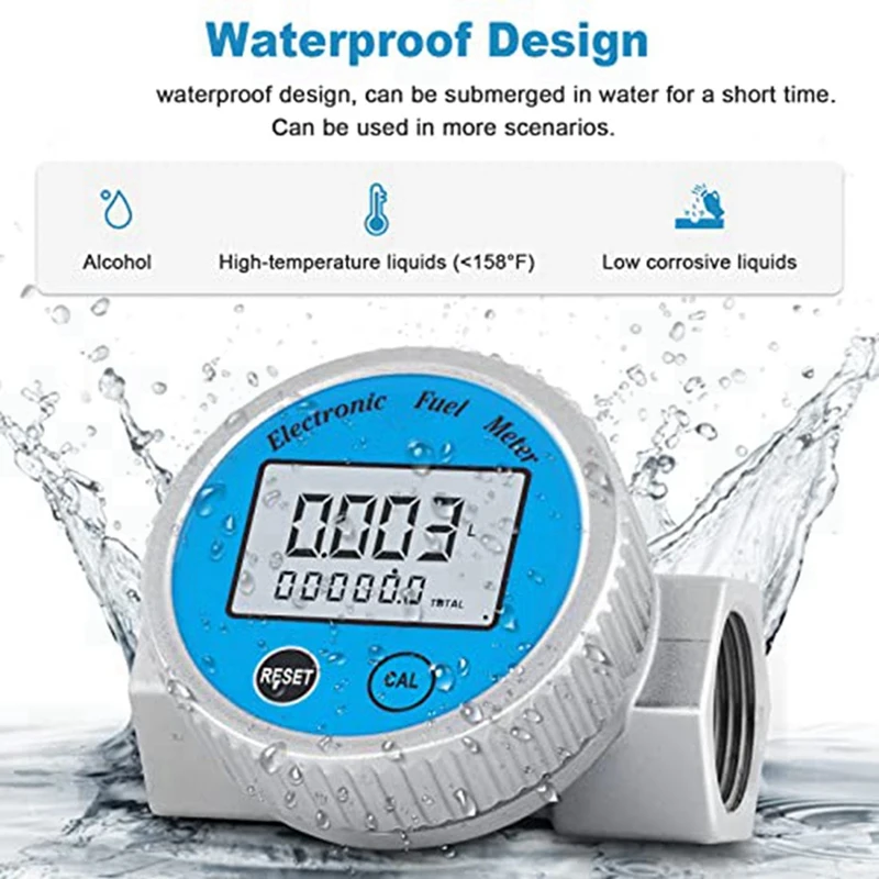 Hot TTKK 2X Turbine Flow Meter Digital Fuel Flowmeter 2.37-26.41GPM For Water Diesel Fuel Methanol Kerosene Oil,1In NPT