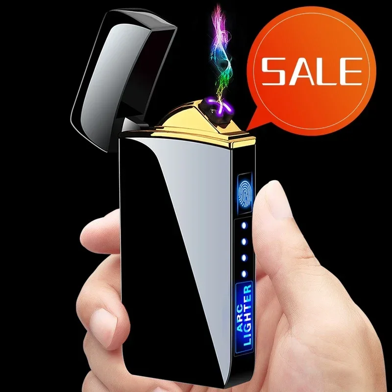 New Electric Windproof Metal Lighter LED Power Display Touch Lighter Sensor Double Arc Flameless Plasma Rechargeable USB Lighter