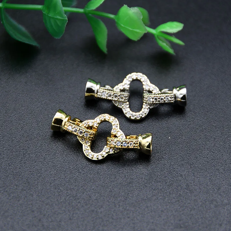 

Bulk Jewelry Making Wholesale Silver Gold Plated CZ Paved Four-Leaf Clover Connector Clasp for DIY Jewelry Making