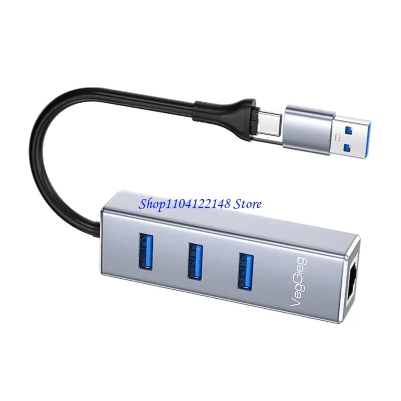 P9FA Double Plugs USB C And USB A RJ45 Adapter Supports 5Gbps Data Transfer For PC Laptop