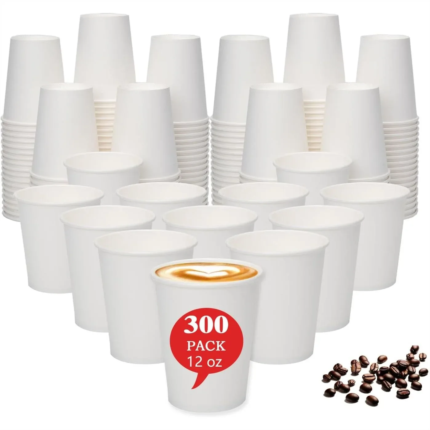 Disposable Paper Coffee Cups 12 oz 300 Count Bulk, Leak-Proof for Hot & Cold Beverages, Party Supplies, Recyclable