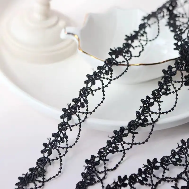 2 Yards Black White Flower Hollow Beading Embroidery Lace Fabric For Headwear Bouquet Curtain Accessories DIY Sewing Repair