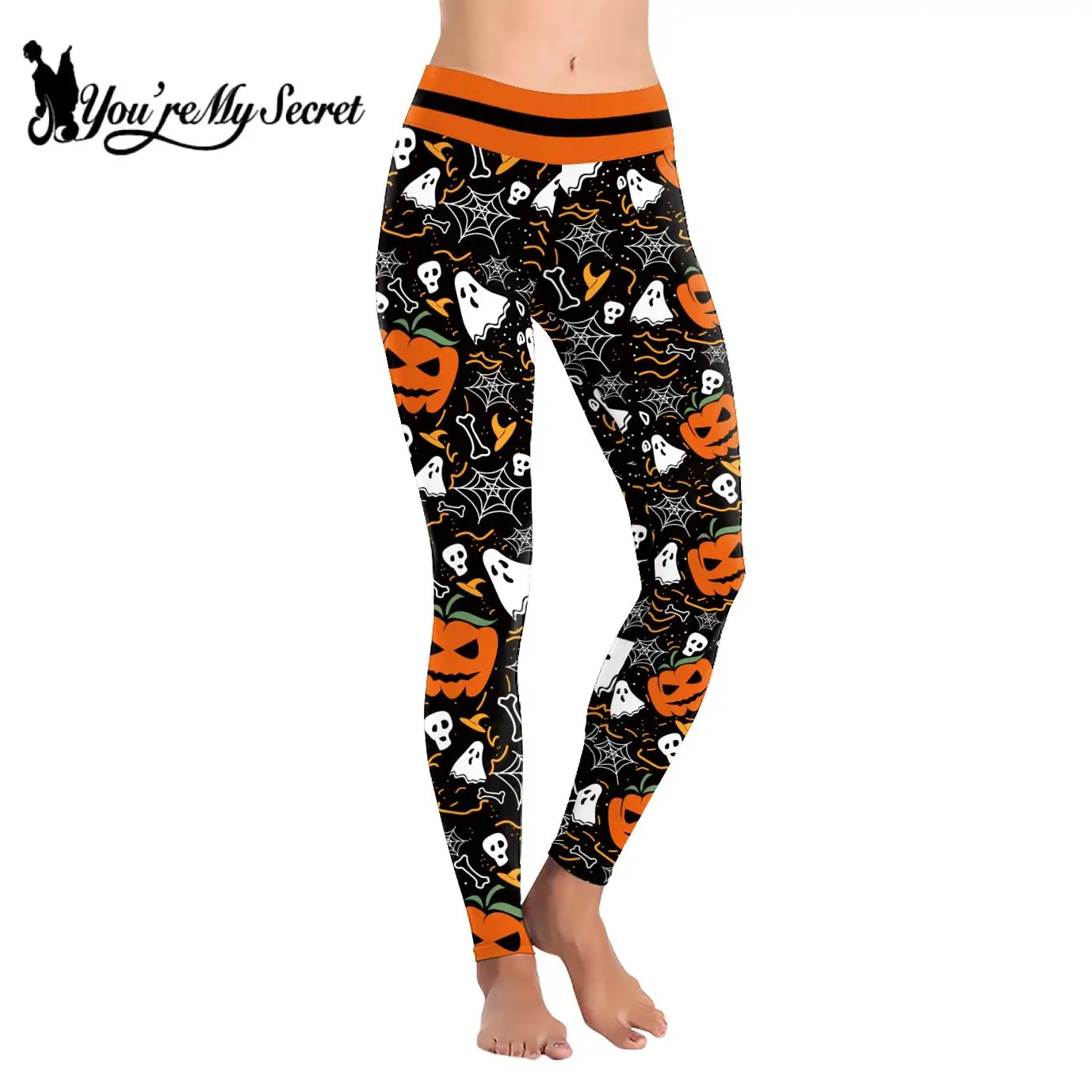 [You\'re My Secret] 2024 High Waist Women Legging Gothic Oversize Legins Pants Pumpkin Cartoon Fashion Leggings for Halloween