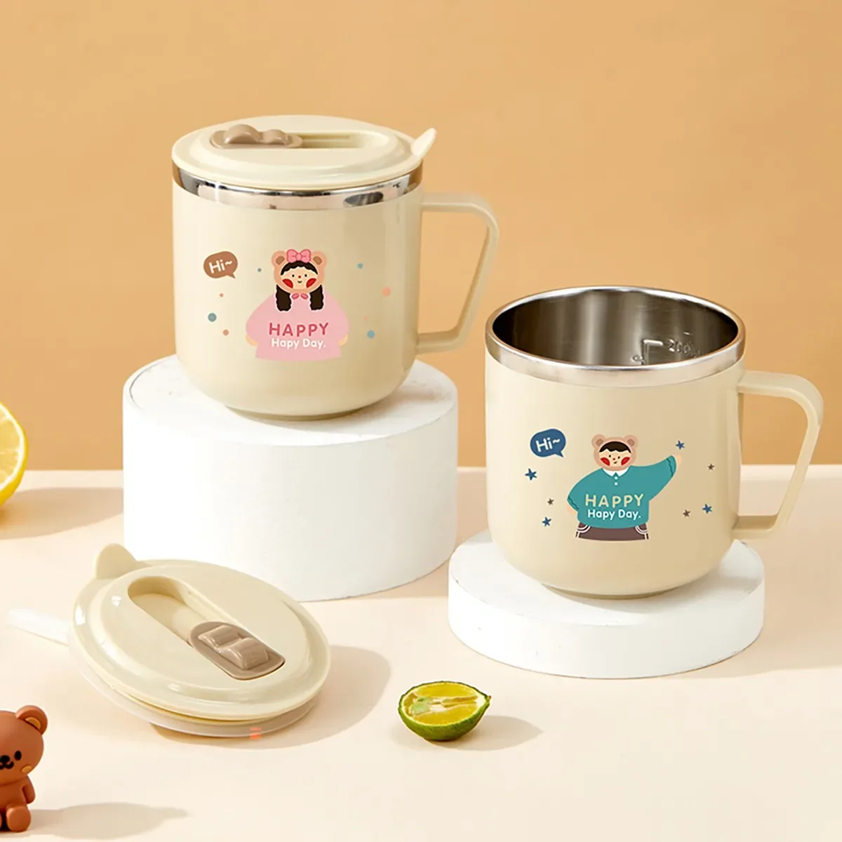 316 Stainless Steel Drinking Cup Portable Kids Thermos Cup With Straw Cute Leak-proof Double Wall Insulated Children‘s Sippy Cup