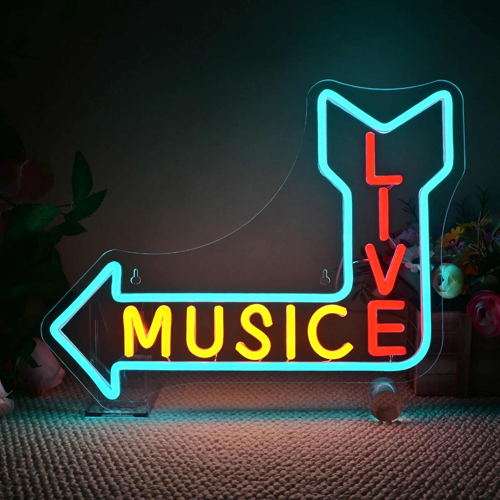 

Live Music This Way Неоновая вывеска для настенного декора Стрелка Светодиодные фонари Украшение комнаты для музыкального бара Клубная вечеринка Студия КТВ Световой знак