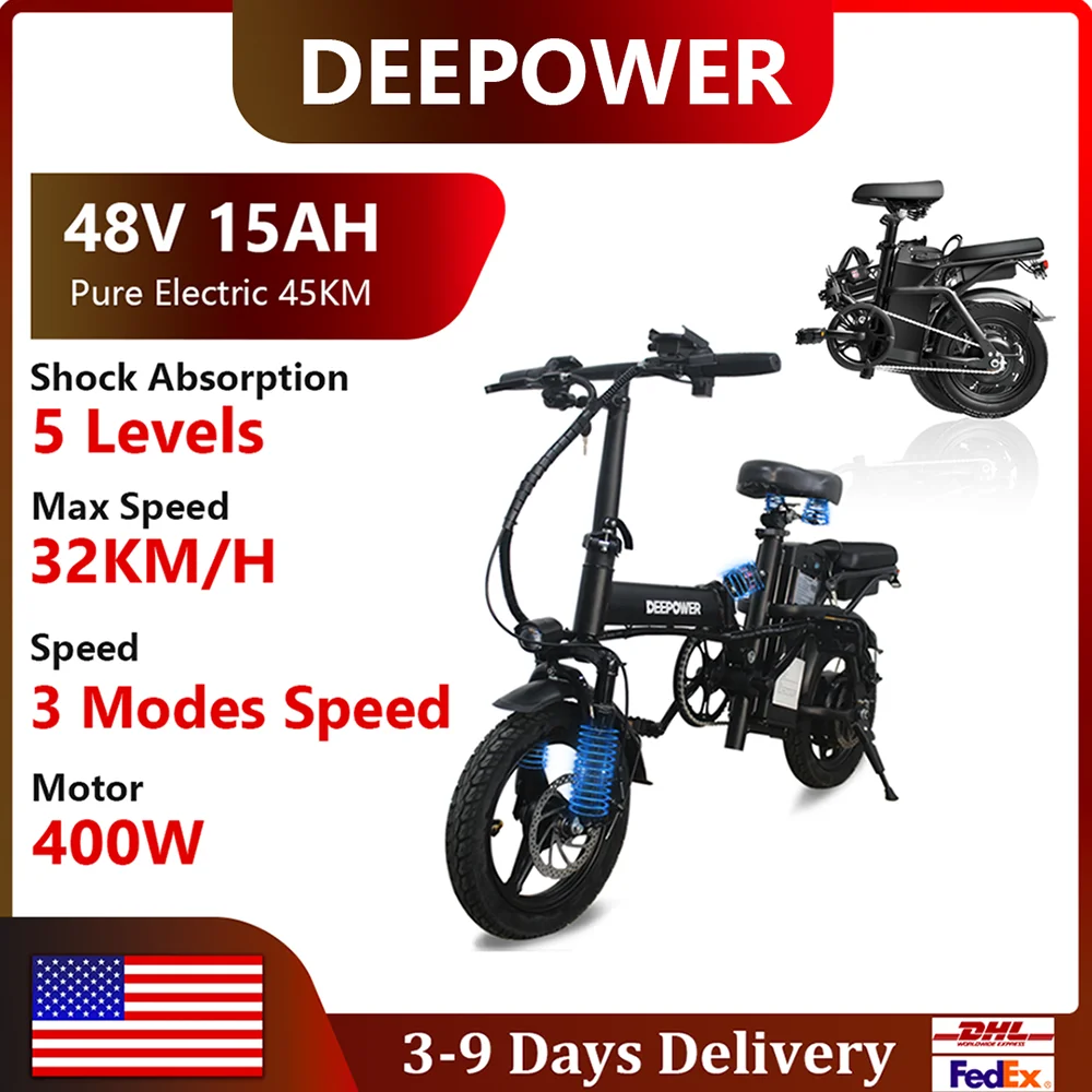 3 Speed Folding Ebike Electric Bike For Adults 48V 15AH 400W 32KM/H 14 inch Tire Electric Bicycle City USB Charging Port