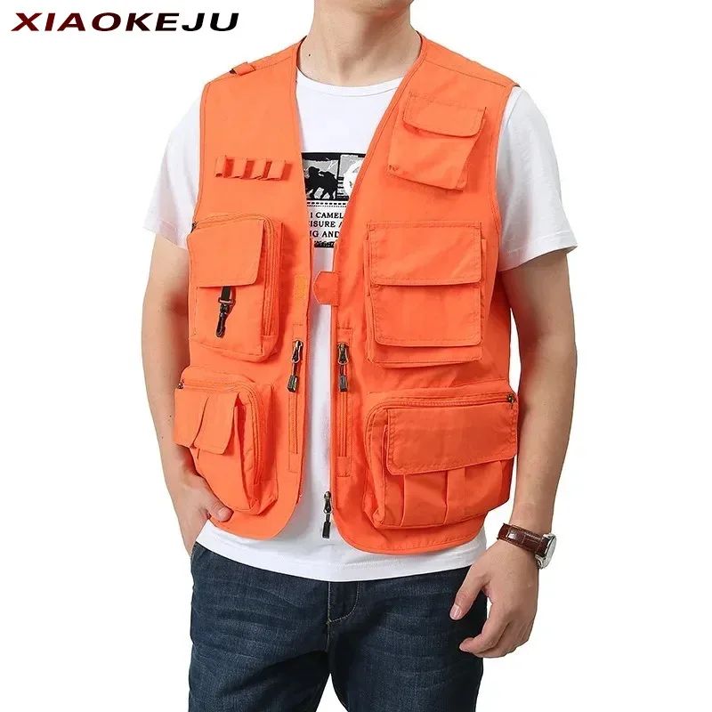 

Sleeveless Hunting Biker Vest Leather Fishing Multi-pockets Clothing Jacket Knit Vests Tactical Men Embroidered Sports MAN Work