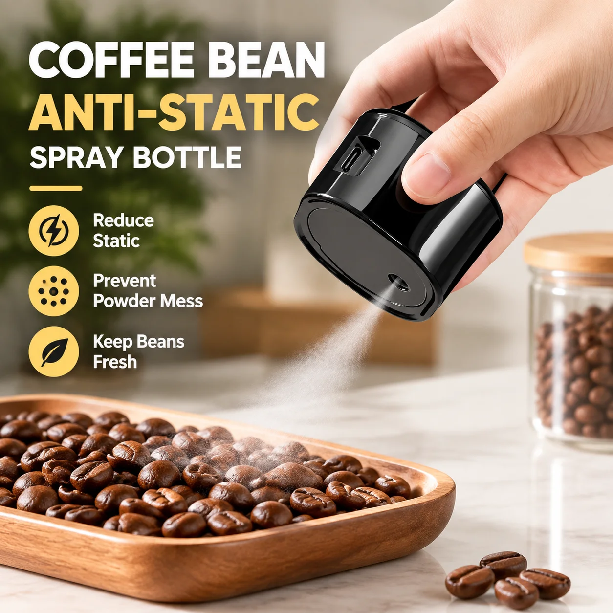 Electric Coffee Bean Anti-Static Spray Bottle Portable Fine Mist Sprayer Reduce Static Prevent Powder Mess