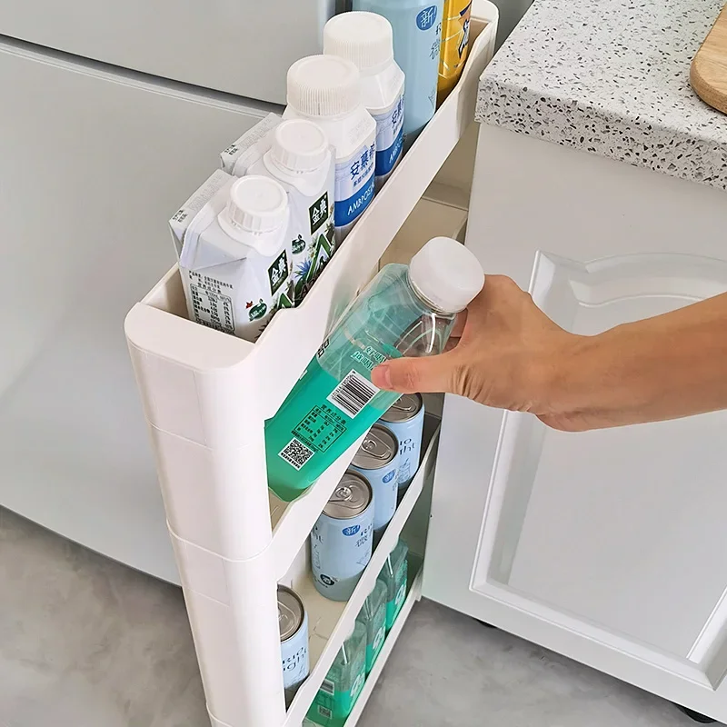 Ultra-Slim Gap Storage Cabinet Space-Saving Organizer for Small Spaces Narrow Refrigerator Side Slim Storage Rack