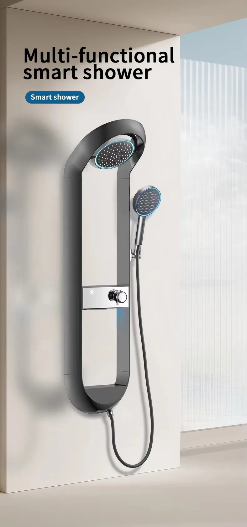 

Chrome Finish Wall Mounted Brass Multifunctional Rainfall Shower Mixer Set With Slide Bar For Hotel Apartment Bathroom