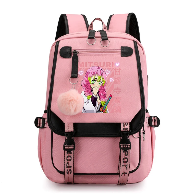 귀여운 재미 있은 Kanroji Mitsuri 애니메이션 학교 배낭 십대 Bookbag Usb Bagpack 학생 학교 가방 여행 가방