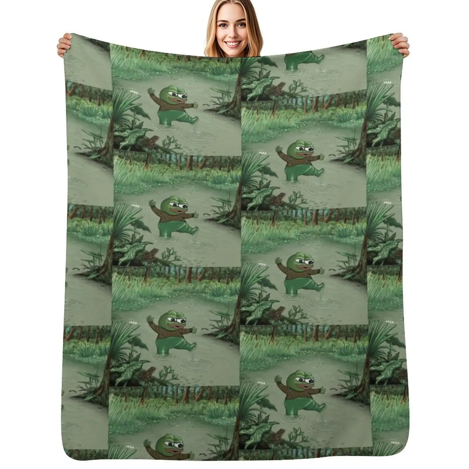 Happy Pepe The Frog Throw Blanket Shaggy Furry Soft Blanket for Bedroom Living Room