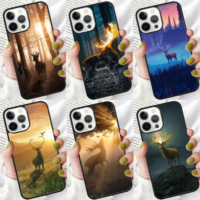 STUNNING DEER Animal Phone Case For iPhone 16 15 14 plus XR XS 11 12 13 Pro max Soft Bumper Shell Cover coque