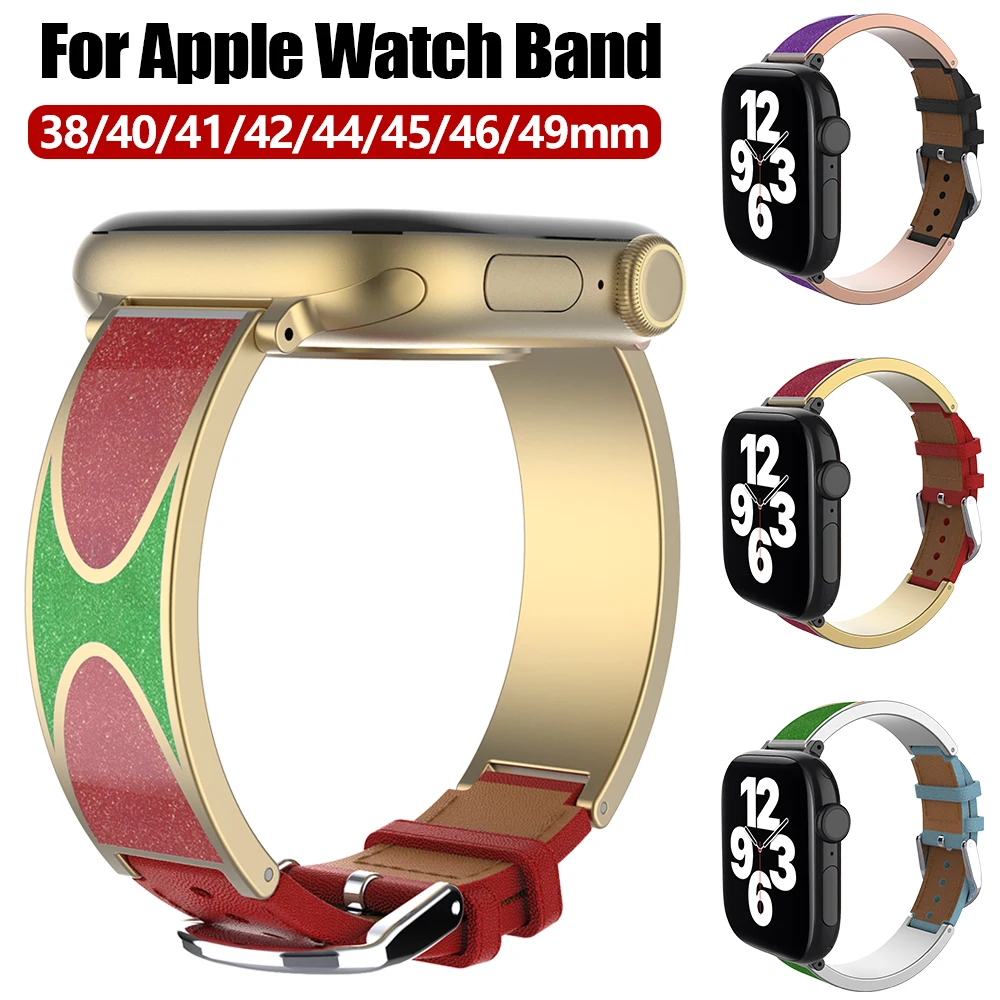 

Ремешок для Apple Watch в стиле поп-арт из натуральной кожи + металлическая пряжка, совместимый с 38/40/41 мм 42/44/45 мм для Apple Iwatch SE10/9/8/7
