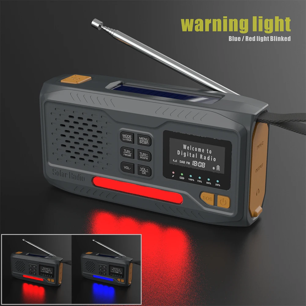 Solar Hand Crank Emergency Radio 4 Ways Powered DAB/FM/Bluetooth-Compatible Radio Reading Lamp 3.5mm Headphone Jack for Survival