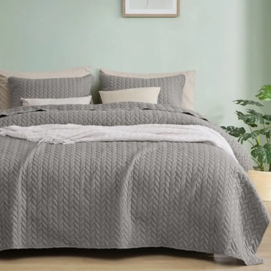

Комплект постельного белья King Size - Легкое летнее покрывало из 3 предметов, мягкое, дышащее, с узором в виде листьев, для всех сезонов