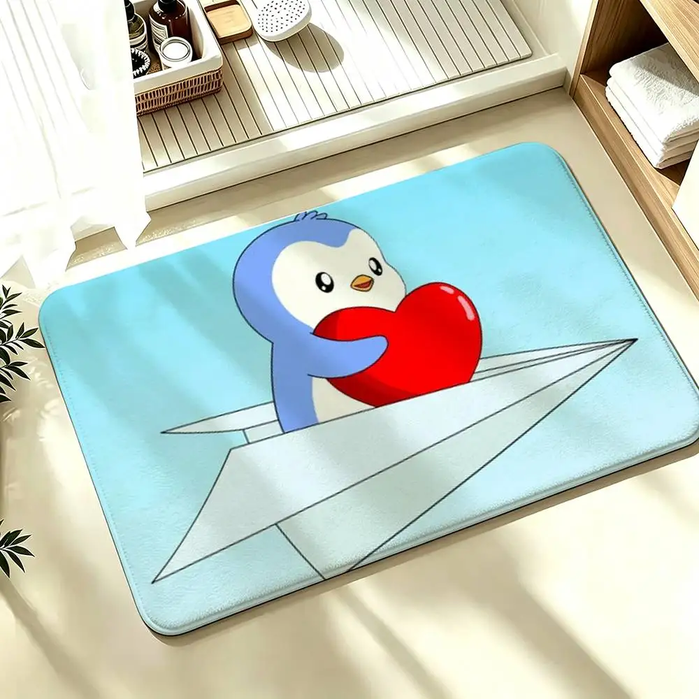 Love Pudgy Penguins Shower Room Absorbent Small Floor Mat Soft Comfortable Decorative Foot Mat