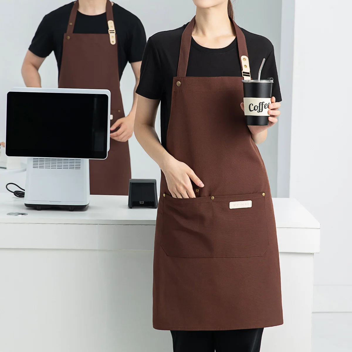 1-teilige Kochschürze, Unisex, wasserdichtes Segeltuch, langlebig, für Restaurant, Hotel, Backen, Schönheitssalon, Nagelkunst, Küche, Kochen – Detail 2