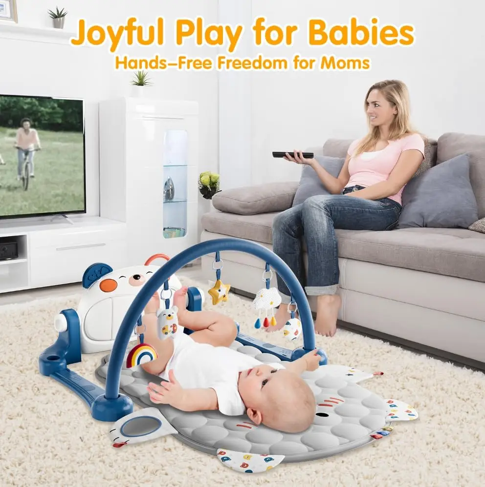 Baby Speelmat Baby Gym, Grappig Spelen Piano Buik Tijd Baby Activiteit Gymmat Met 5 Baby Leren Sensorische Baby Speelgoed, Muziek En Li