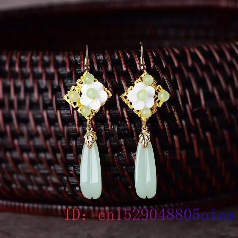 Green Jade Flower Earrings Women Charm Carved Accessories Jewelry Gemstones Fashion Gift Talismans Lucky Natural Gemstone