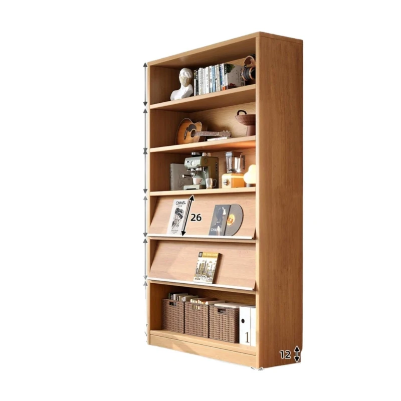 Solid wood bookcase, integrated storage against the wall, dust-proof display cabinet, creative storage, living room bookshelf,