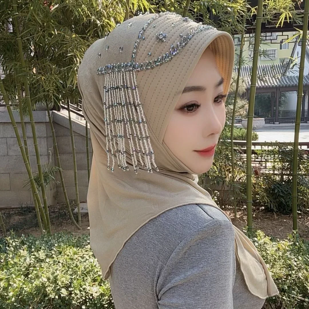 

Muslim Islam Beading Tassels Hijabs Handmade Shawls Party Hijab