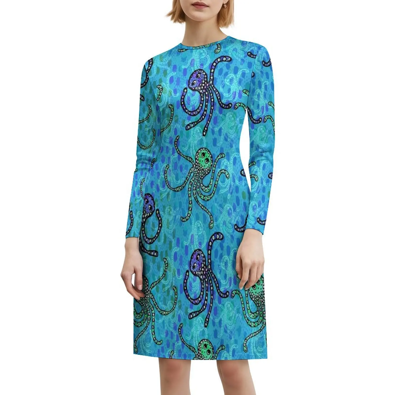 タコパーティー柄-トリッピーカラー ボヘミアンシックドレス エレガントファッション ビーチウェディングパーティードレス ダンシングタコ トリッピー トリッピー