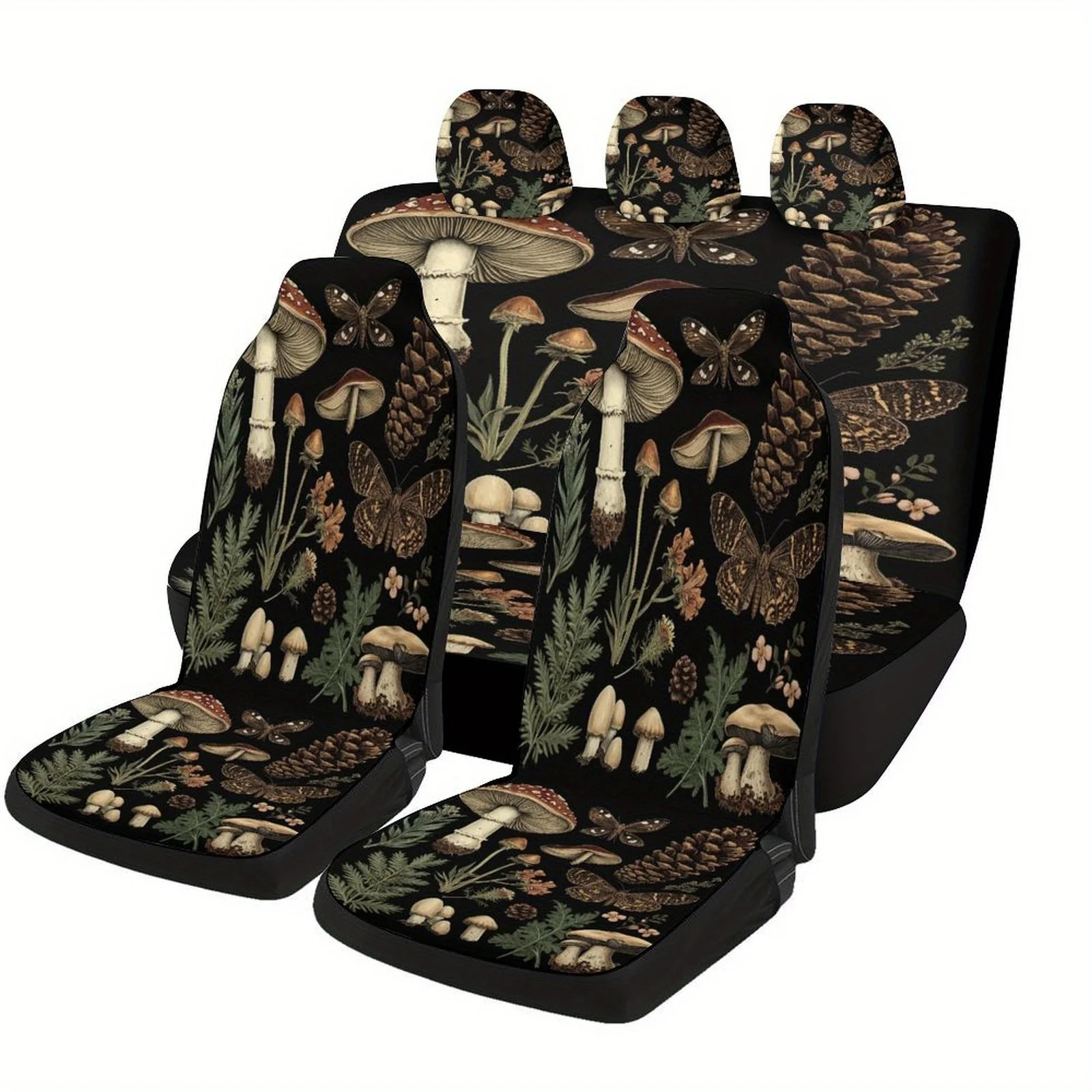 Forest Flora Designed Car Seat Covers Set For Most Cars, Trendy Novelty Decorative Car Seat Protector Covers Full Set, Universa