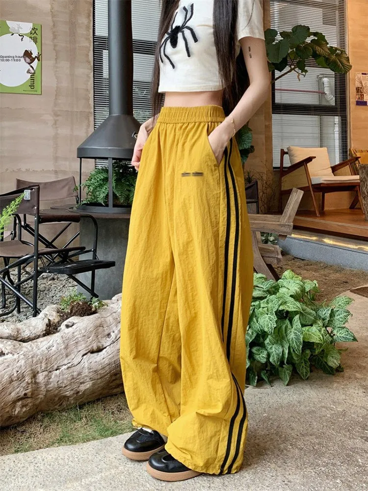 

Dopne Yellow Qui Dry Sports Pants Women's Winter Thin High Waist Loose Wide Leg Straight Workwear Trousers Commute Sle