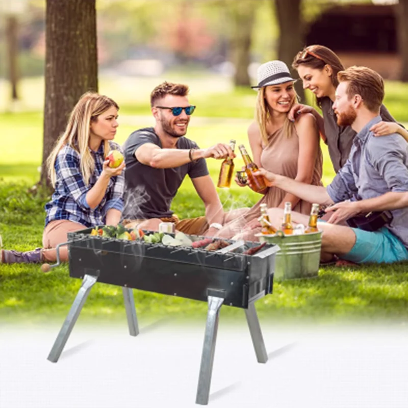 Outdoor home outdoor barbecue grill, portable stainless steel barbecue grill, semi-automatic rotating barbecue grill, charcoal s