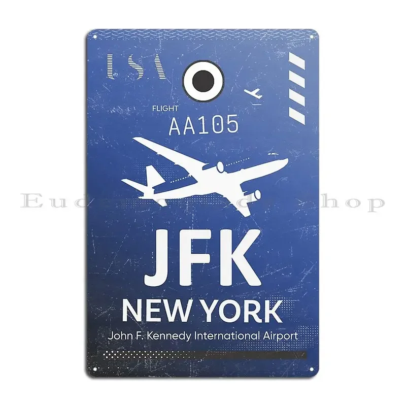رمز المطار Jfk لوحة معدنية زرقاء لمطبخ السينما مخصصة ملصق تسجيل مضحك من القصدير